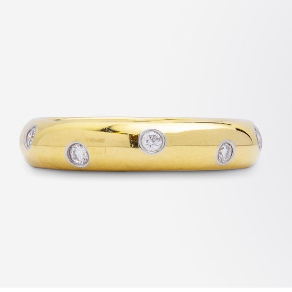 Vintage Tiffany & Co. 18K Yellow Gold Platinum Diamond 4mm Etoile Band Ring - Picture 1 of 7